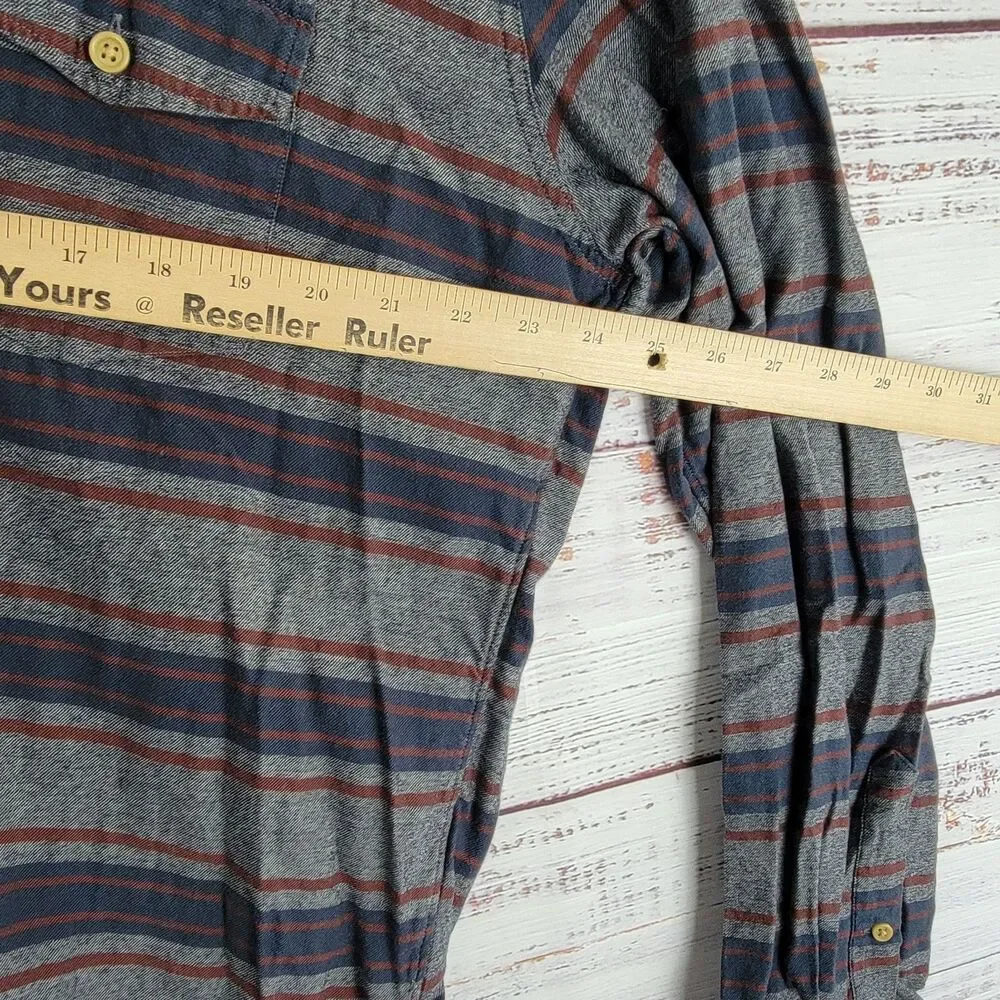 J.CREW Work Shirt Mens Size XL Gray Striped Long Sleeve Button Up Cotton Casual